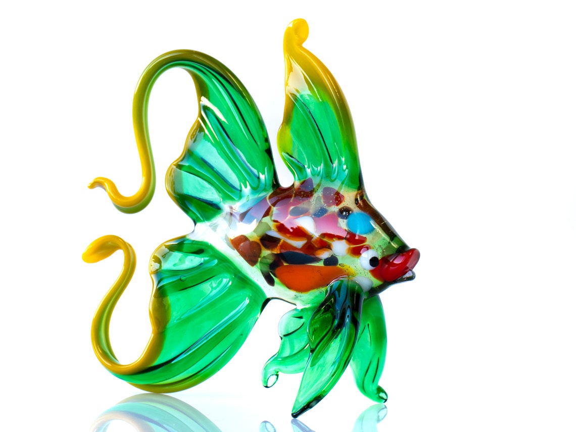 Green Glass Fish Figurine Glass Fish Sculpture Blown Glass Etsy
