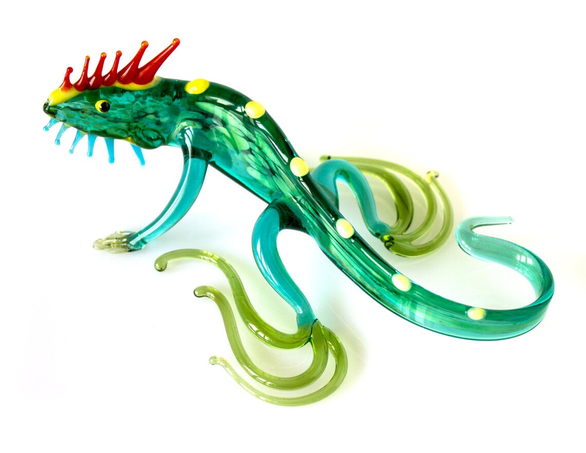 Blown glass terrarium animal Green lizard Figurine Handmade Etsy