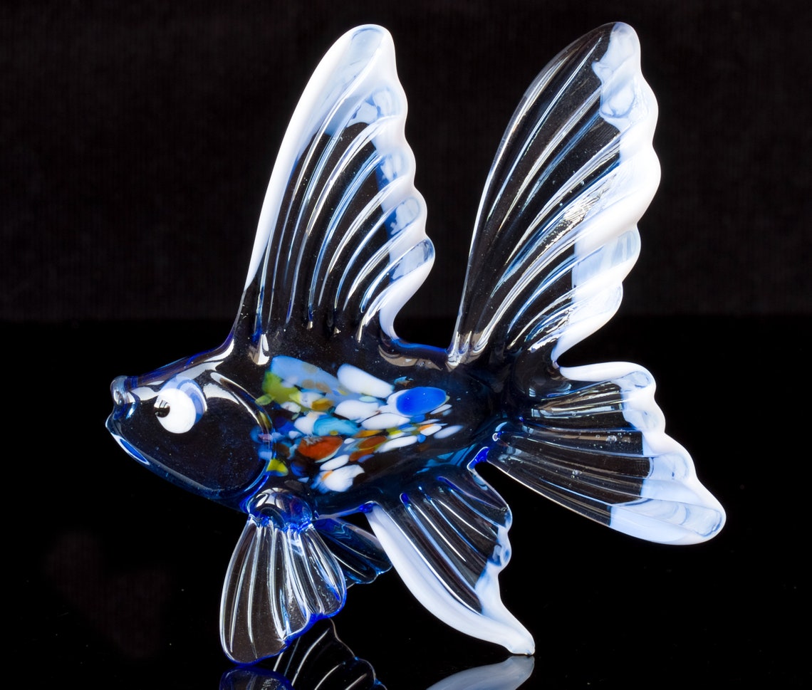 Blown Glass Fish Figurine Hand Blown Glass Art Blue Fish Etsy