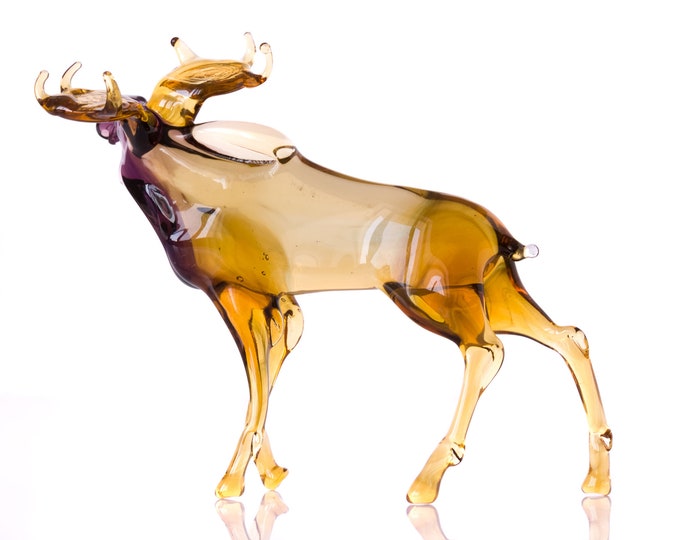 Glass Elk Figurine Collectible Realistic Wild Animal Statuette Etsy