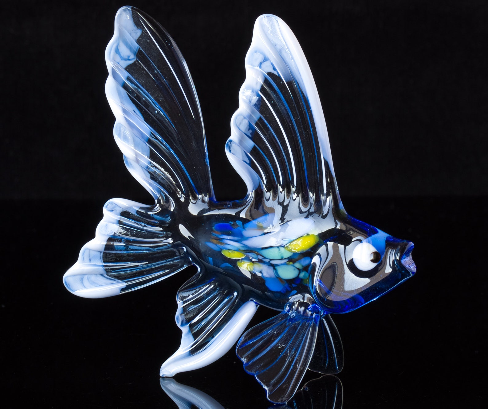 Blown Glass Fish Figurine Hand Blown Glass Art Blue Fish Etsy