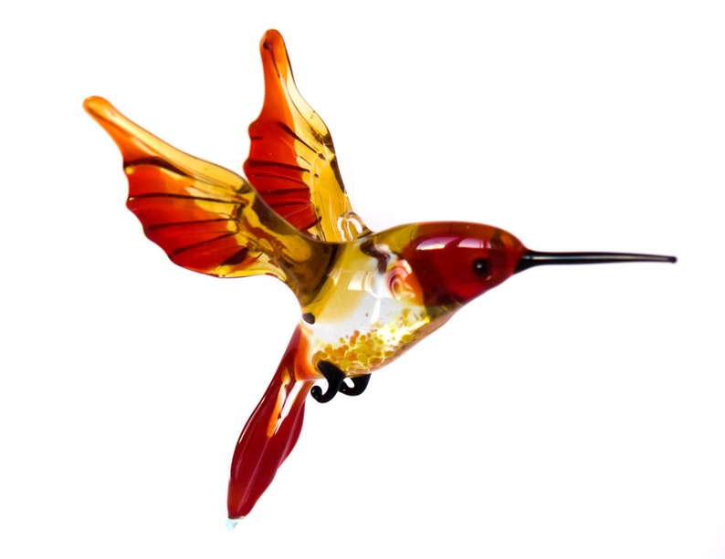 Red Green Hummingbird Figurine Blown Glass "Murano" Art Animal Bird Miniature