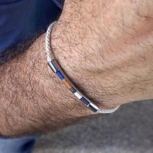 Rope bracelet men with linen weaving, adjustable size. Minimalist woven jewelry for men. Handmade Gift for boyfriend. Mens Gift
