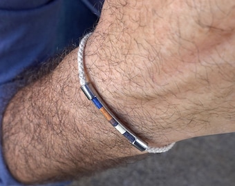 Rope bracelet men with linen weaving, adjustable size. Minimalist woven jewelry for men. Handmade Gift for boyfriend. Mens Gift