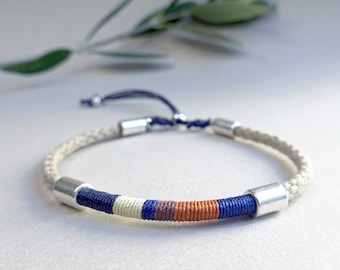 Elegant rope bracelet men adjustable size. Birthday gift for stylish men. Handmade woven bracelet of hemp and linen anniversay gift for him