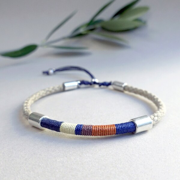 Bracelet corde et tissage pour homme - Idée cadeau pour anniversaire homme stylé - Tissé en chanvre et lin coloré - Cadeau homme St Valentin