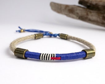 Mens bracelet ECHO in hemp rope and handwoven linen, adjustable and elegant for a very unique style. Father's Day gift for men