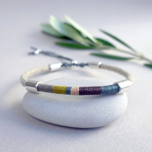 Rope bracelet men adjustable size. Soulful elegant birthday gift for men. Handmade woven bracelet of hemp and linen. Valentine gift for him image 1