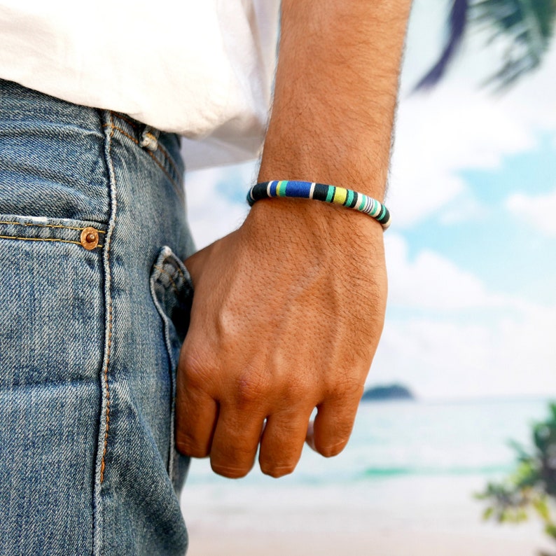 Elegant bracelet for new dad gift colorful mens jewelry Mens cuff bracelet 2 years anniversary gift for men Mens bracelet nautical blue
