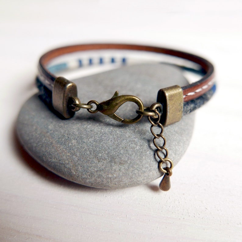 Navy Blue Bracelet Double Wrap Mens Cuff Bracelet Leather Etsy