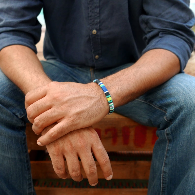 Elegant bracelet for new dad gift colorful mens jewelry Mens cuff bracelet 2 years anniversary gift for men Mens bracelet nautical blue