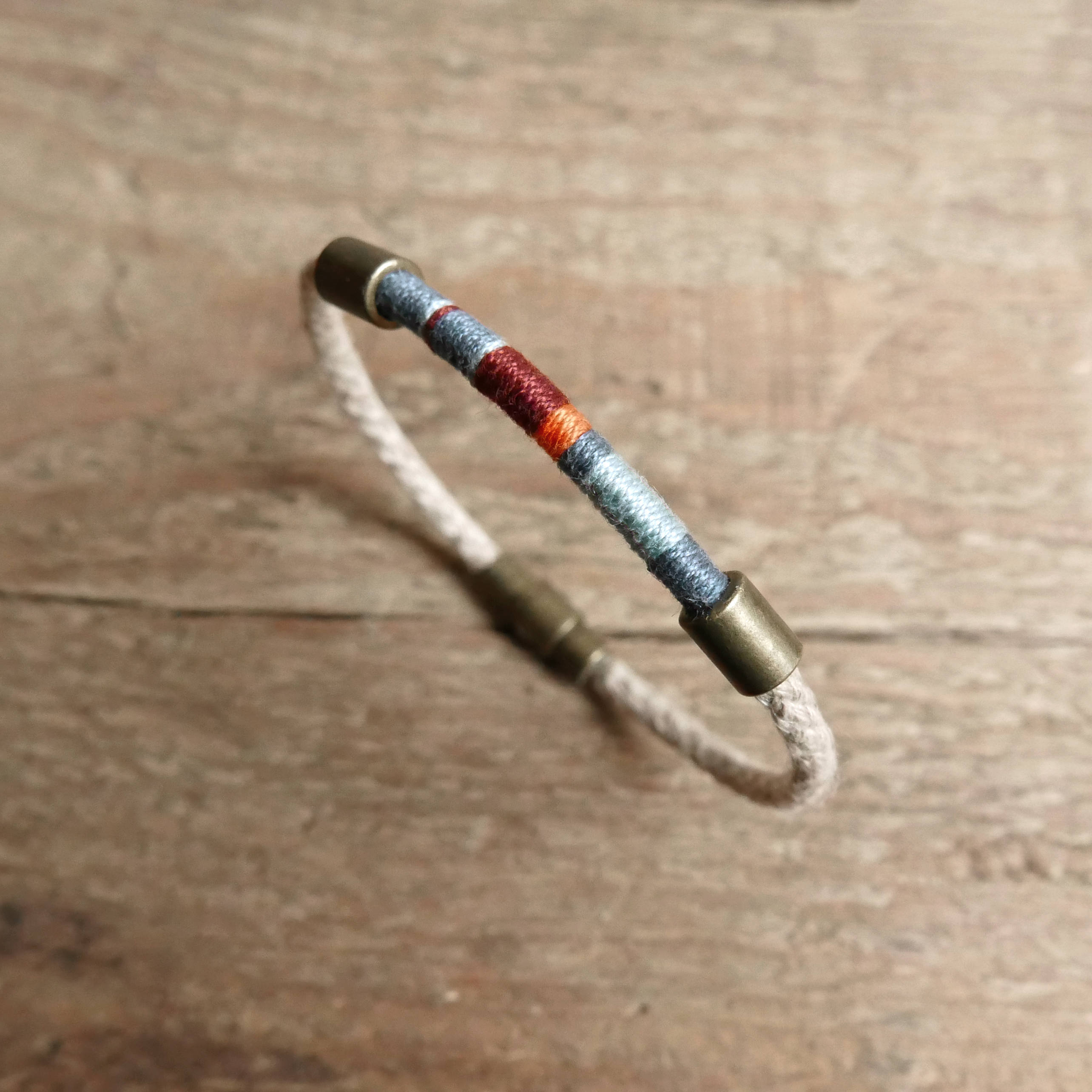 Woven mens bracelet cotton and natural cord Blue braided Etsy