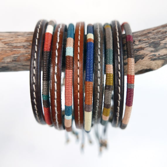 Gift for Men Leather Bracelet Woven Bracelet Boho Mens Jewelry
