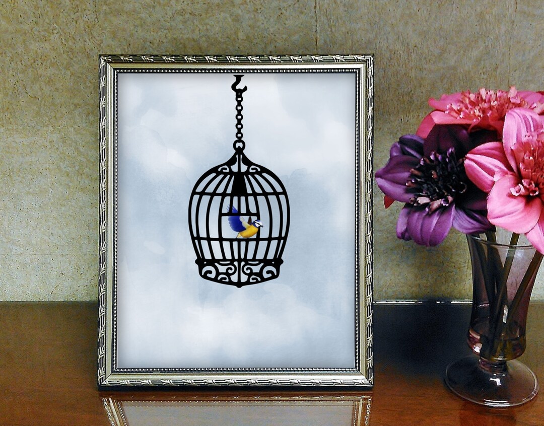 Watercolor Bird Cage Art Modern Blue Printable Wall Art Instant ...