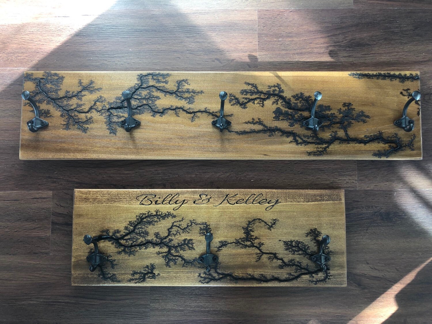 Wooden Wall Coat Hanger With Fractal Burning Etsy