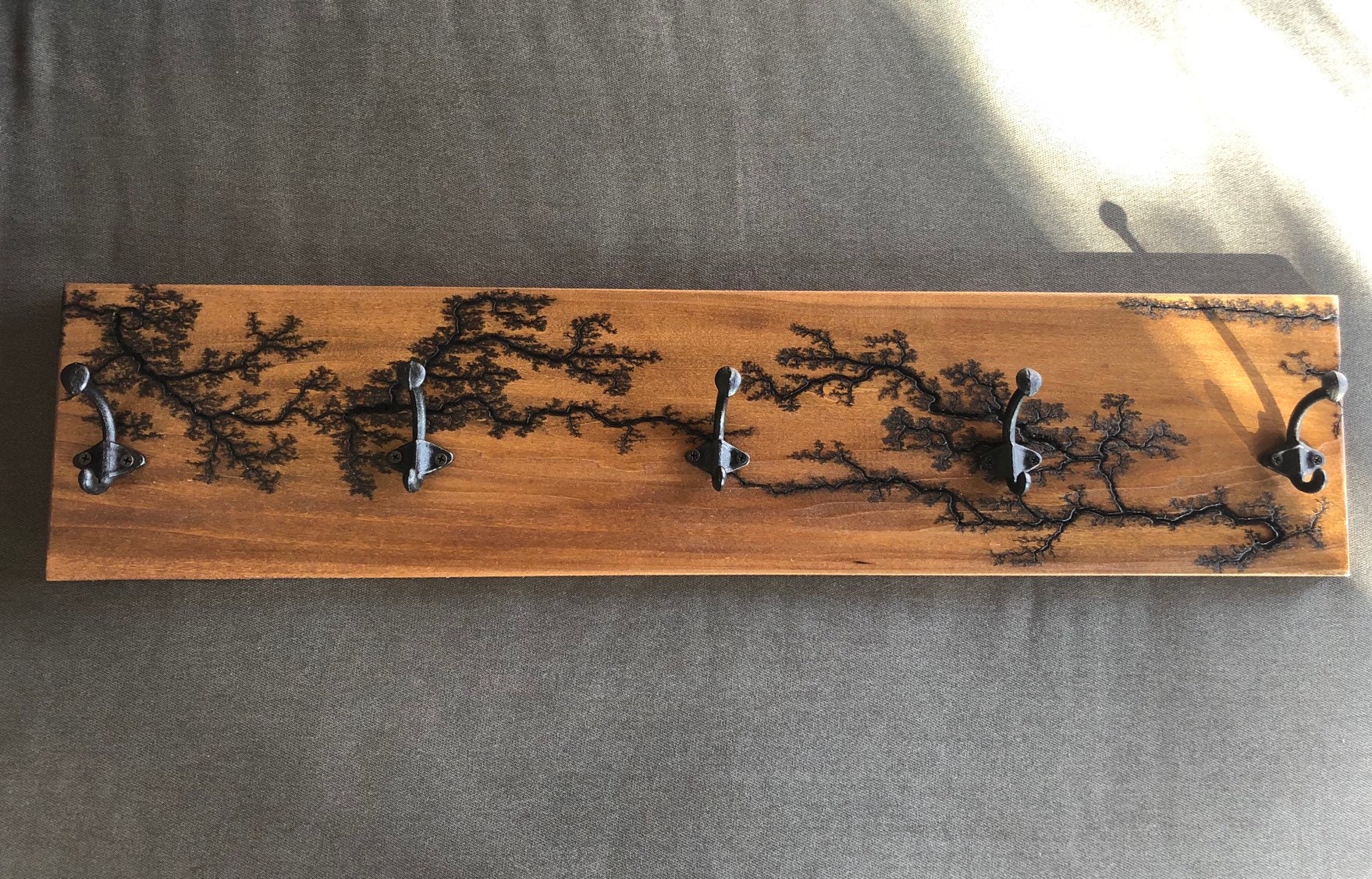 Wooden Wall Coat Hanger With Fractal Burning Etsy