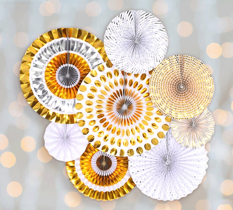 Hanging Gold White Paper Fan Wheel Birthday Party Decoration Etsy