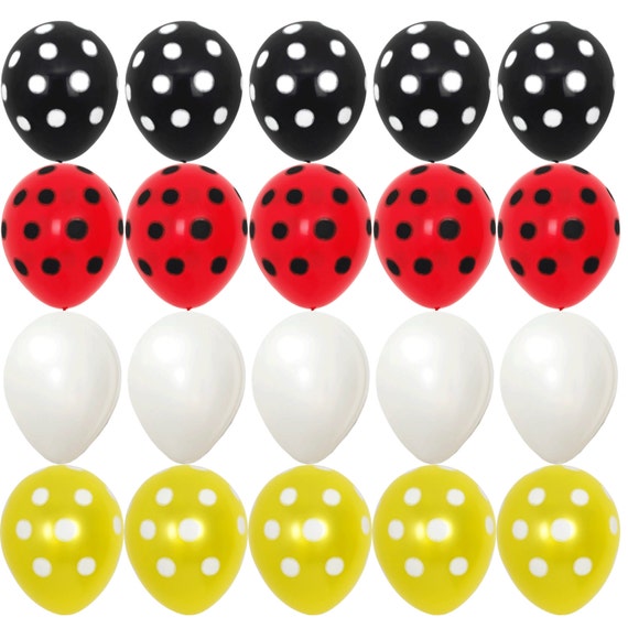 20 X Black Red White Yellow Latex Balloons Polka Dots Assorted Etsy