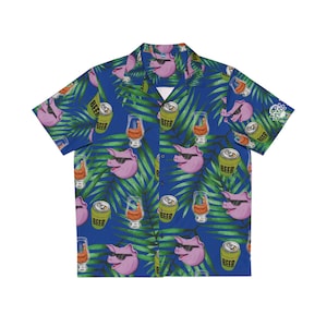 Men&#39;s Hawaiian Shirt: Beer, Bourbon & Pig Print - Summer Fun