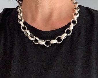 Große Kette Halskette, Kette aus großen Gliedern, stilvoller Urlaub Alltagsschmuck für sie, Geschenkidee für Frauen, ethnischer Schmuck