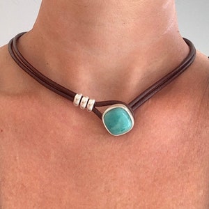 Turquoise necklace Turquoise choker  Women's jewelry Boho leather necklace Turquoise pendant Blue necklace Choker necklace Boho For her