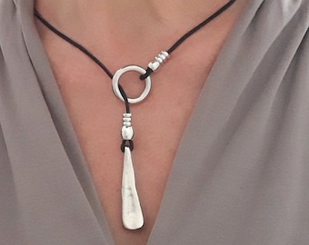 Gargantilla de anillos de plata para mujer, collar de lazo, bohemio, gargantilla deslizante, joyería para todos los días, bonito regalo para ella, gargantilla unisex, regalo para el día de la madre
