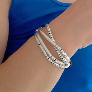 Silver Tube Bracelet, Silver beaded bracelet for women, Gift for sister, Bohemian, Multilayer bracelet, Christmas gifts jewelry For her