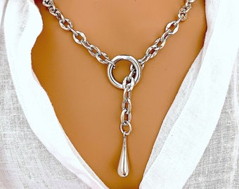 Große Silber Tropfen Kette Lariat Choker, Große Silber Tropfen Kette Lariat Choker, Stilvolle Urlaub Kette Choker, Jeden Tag lässig Schmuck für sie