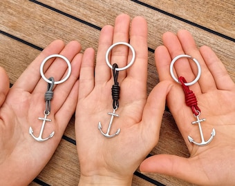 Silver anchor keychain. Nautical style. Leather Sea Keychain Keyrings.