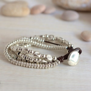 Silver Bracelet for Women Leather Layered Bracelet Boho Style Bohemian ...