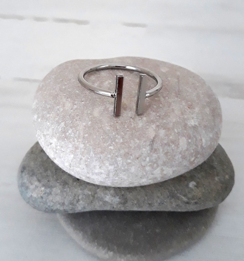 Gift for Her Geometric finger ring Wrap Statement Ring Enhanced plating Silver Asymmetrical Bar Stick Ring Silver Adjustable ring