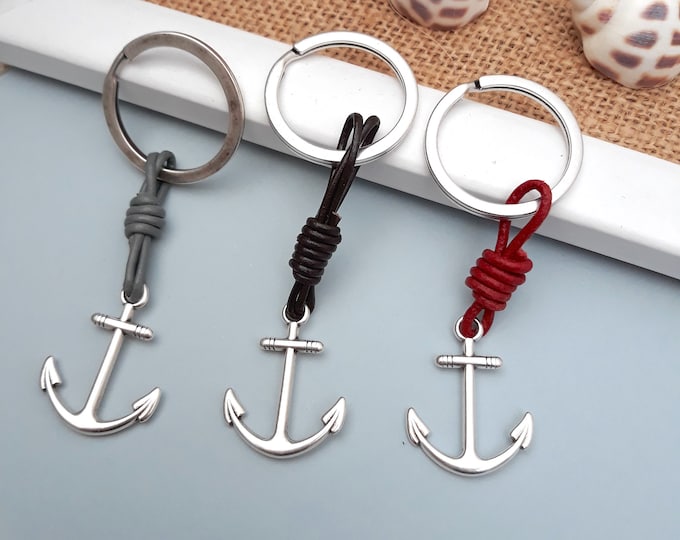 Anchor keychain, Nautical Keychain, birthday gift, boyfriend gift, Silver Anchor keychain, Leather Sea Keychain Keyrings, sailing gift