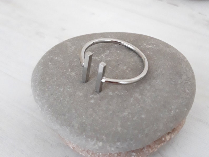 Gift for Her Geometric finger ring Wrap Statement Ring Enhanced plating Silver Asymmetrical Bar Stick Ring Silver Adjustable ring