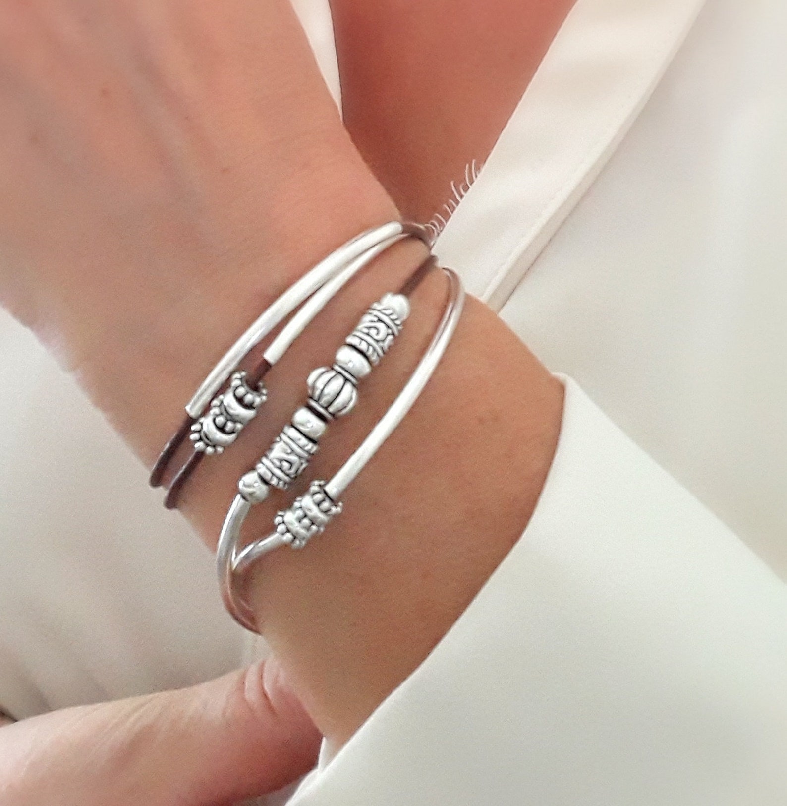 Silver Wrap Bracelet for Women Wrap Bracelet Doublestrand Etsy