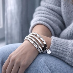 Bracciale avvolgente in pelle placcata argento, gioielli Boho Boho