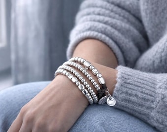 Silver Plated Leather Wrap Bracelet, Boho Bohemian Jewelry