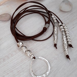 Leather Choker Tie up Bolo Necklace Silver Beaded Necklace - Etsy