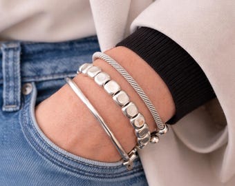 Bracciale elastico con perline placcato argento, gioielli in stile boho