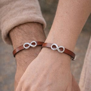 Leather Infinity Bracelet, Silver Plated Eternity Charm, Unisex jewelry