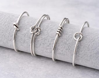 Silver knot bracelet, Silver Open Cuff Bracelet, Bridesmaids gift, Bohemian,  Stacked Bracelets, friendship knot, Best Friend Gift Jewelry