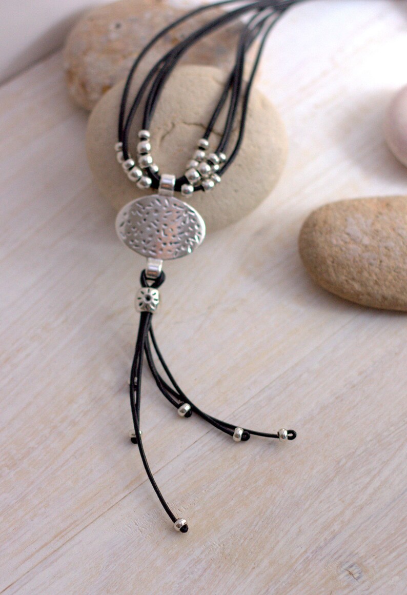 Silver Necklace Women Necklace Boho style Short Necklace Leather Necklace Silver Circle Women Jewelry Boho Jewelry free soul Jewelry image 7