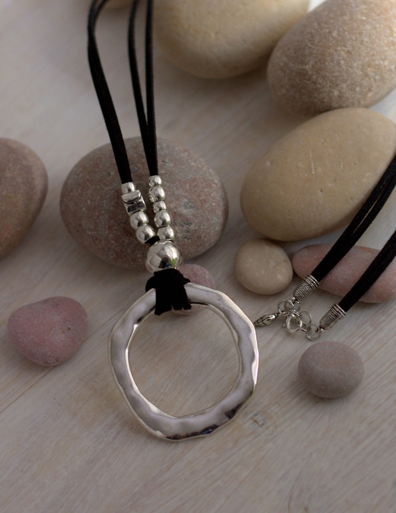 Ring Necklace Leather Eyeglass Necklace Loop Silver Circle Etsy