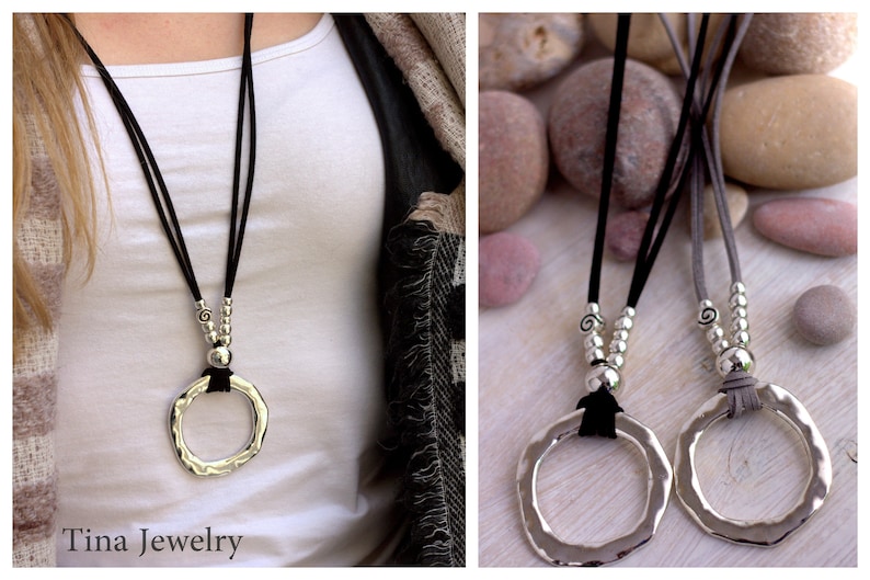Ring necklace Leather Eyeglass Necklace Loop Silver Circle Etsy