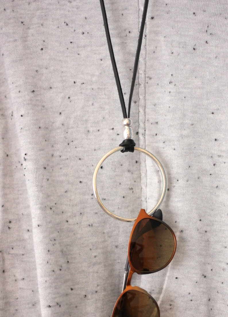 Loop Necklace Silver Eyeglass Necklace Large Circle Pendant Etsy