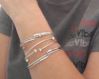 Silver bracelet for women, Open Cuff Bracelet, Bohemian, Silver Plated Brass, Stacked Bracelets, Delicate Cuff, Silver boho bangle