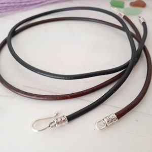 3 mm BLACK / BROWN leather cord necklace with a silver clasp - men&#39;s/women&#39;s choker - 12&quot;/13&quot;/14&quot;/15&quot;/16&quot;/17&quot;/18&quot;/19&quot;/20&quot;/21&quot;/22&quot;/23&#39;/24&quot;