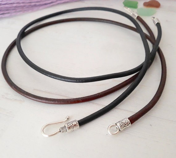 3 Mm BLACK / BROWN Leather Cord Necklace With a Silver Clasp Men's/women's  Choker 12/13/14/15/16/17/18/19/20/21/22/23'/24 