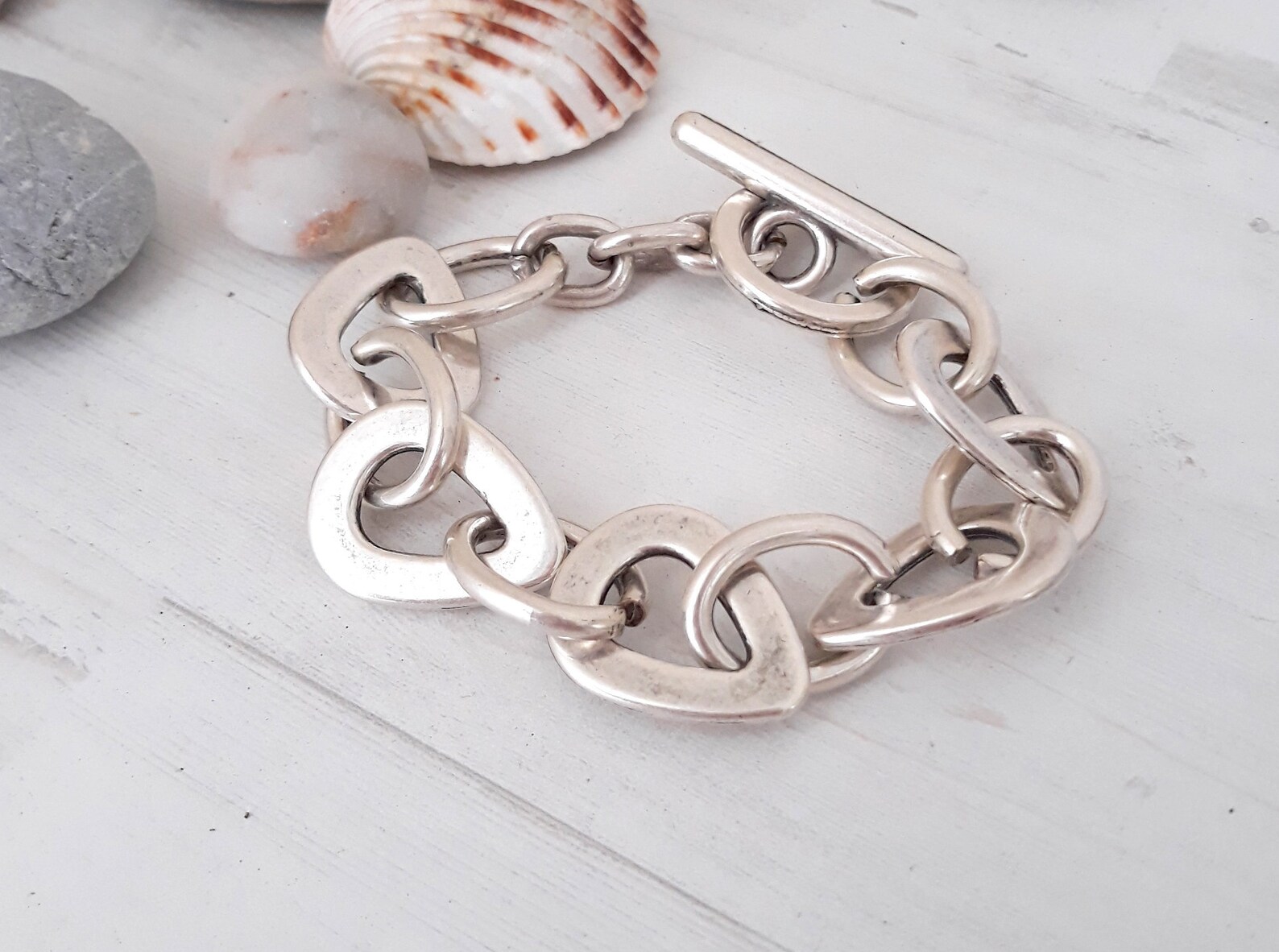 Silver Chain Bracelet, Silver Statement Bracelet With Toggle Clasp
