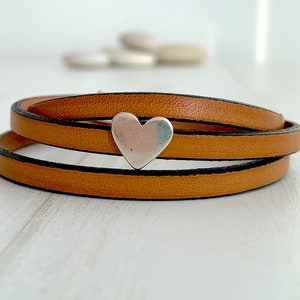 Leather Wrapped Bracelets, Silver Heart bracelet for women, Genuine leather bracelet, Rustic Gift Boho Wrap Bracelet for her, Heart Jewelry