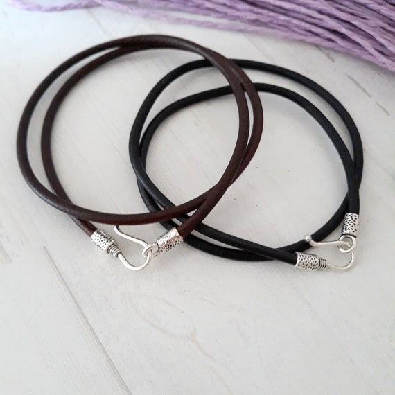 3 Mm BLACK / BROWN Leather Cord Necklace With a Silver Clasp Men's/women's  Choker 12/13/14/15/16/17/18/19/20/21/22/23'/24 